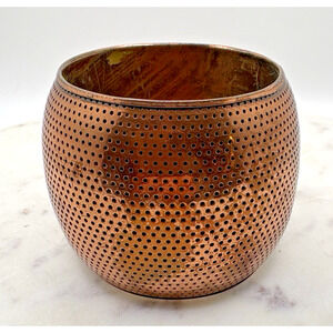 Textured Grid Solid Copper Wide Bangle Chunky Bracelet Boho